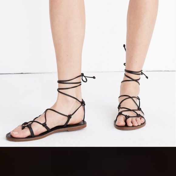 Madewell Shoes - Madewell Black Leather Strappy Flat Sandals Size 7.5